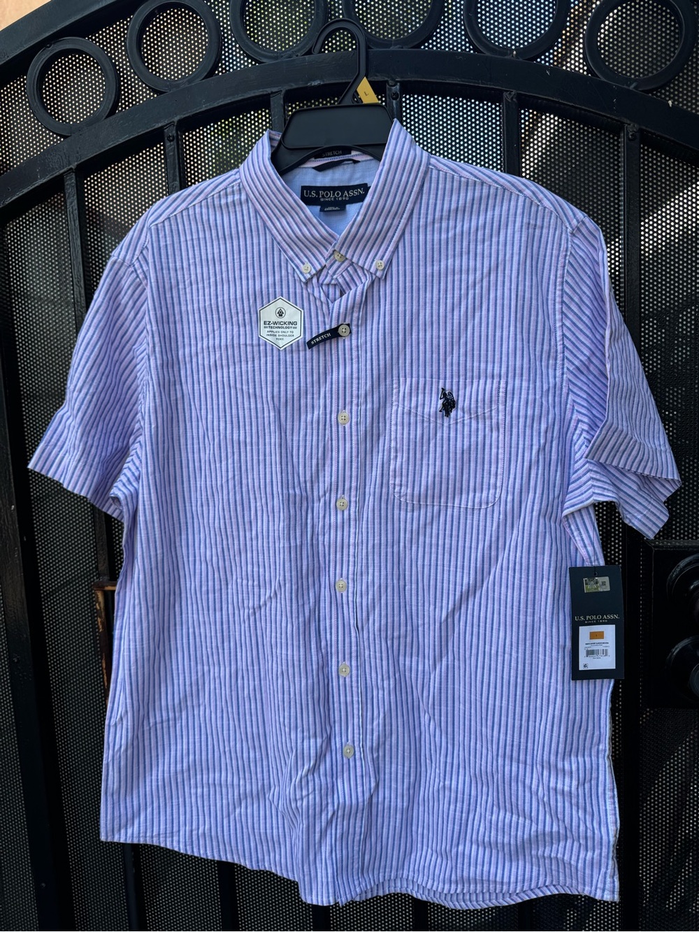 U.S. Polo Assn. Lavender and White Striped Short-Sleeve Button-Down Shirt